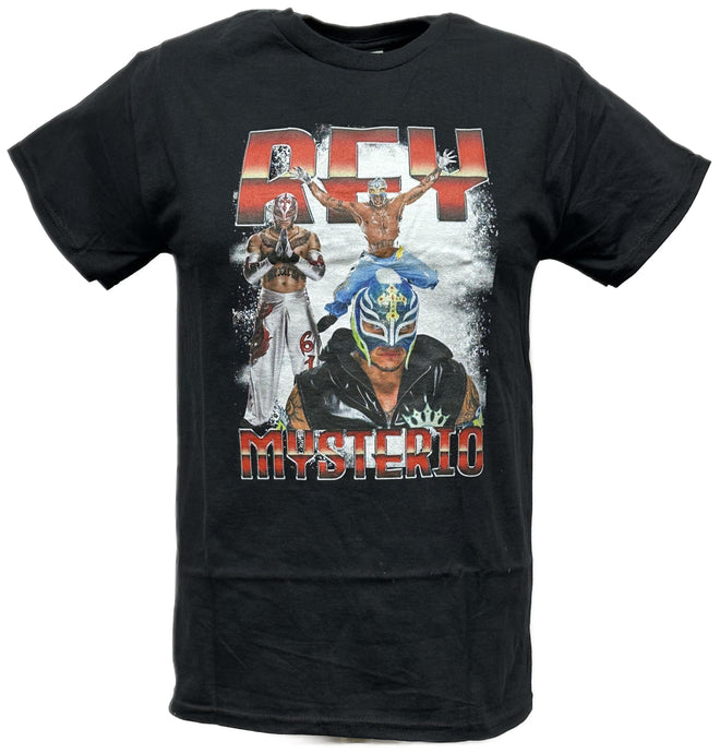 Rey Mysterio Dynamic Leap Men's Black T-shirt by WWE | Extreme Wrestling Shirts