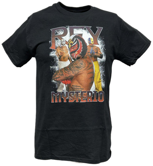 Rey Mysterio Iconic Poses Men's Black T-shirt by WWE | Extreme Wrestling Shirts