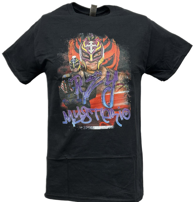 Rey Mysterio Red Mask Mens Black T-shirt WWE by WWE | Extreme Wrestling Shirts