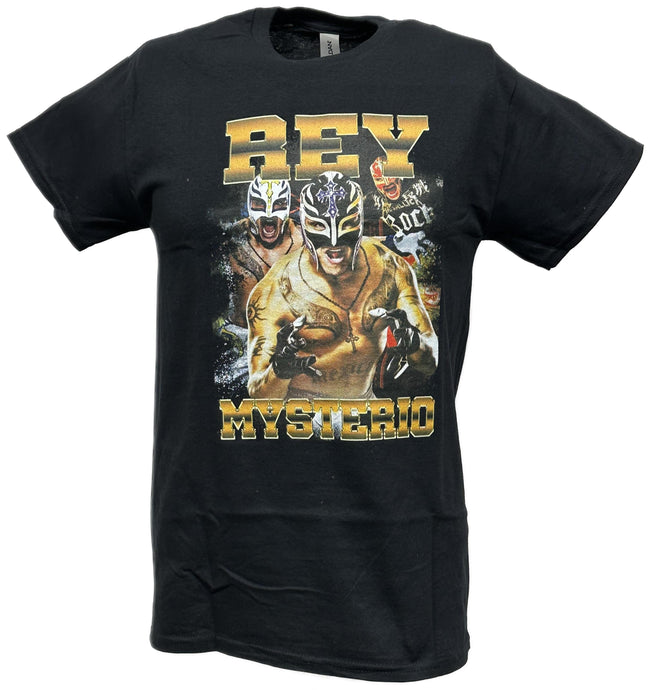 Rey Mysterio Shouting Mens Black T-shirt by EWS | Extreme Wrestling Shirts