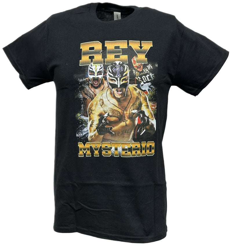 Load image into Gallery viewer, Rey Mysterio Shouting Mens Black T-shirt WWE by WWE | Extreme Wrestling Shirts
