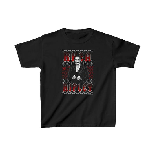 Rhea Ripley Christmas Kids Youth Black T-shirt by EWS | Extreme Wrestling Shirts