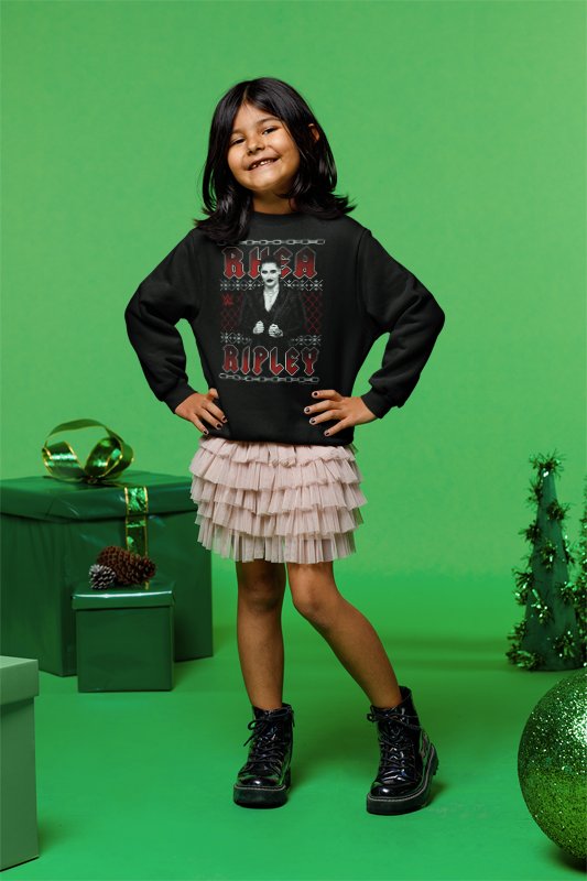 Load image into Gallery viewer, Rhea Ripley Kids Youth Ugly Christmas Sweater Sweatshirt by EWS | Extreme Wrestling Shirts
