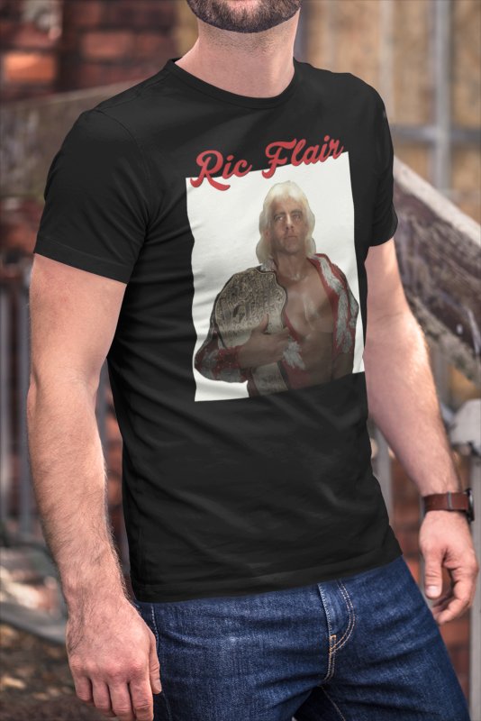 Ric Flair Championship Belt Mens Black Photo T-shirt Sports Mem, Cards & Fan Shop > Fan Apparel & Souvenirs > Wrestling by EWS | Extreme Wrestling Shirts