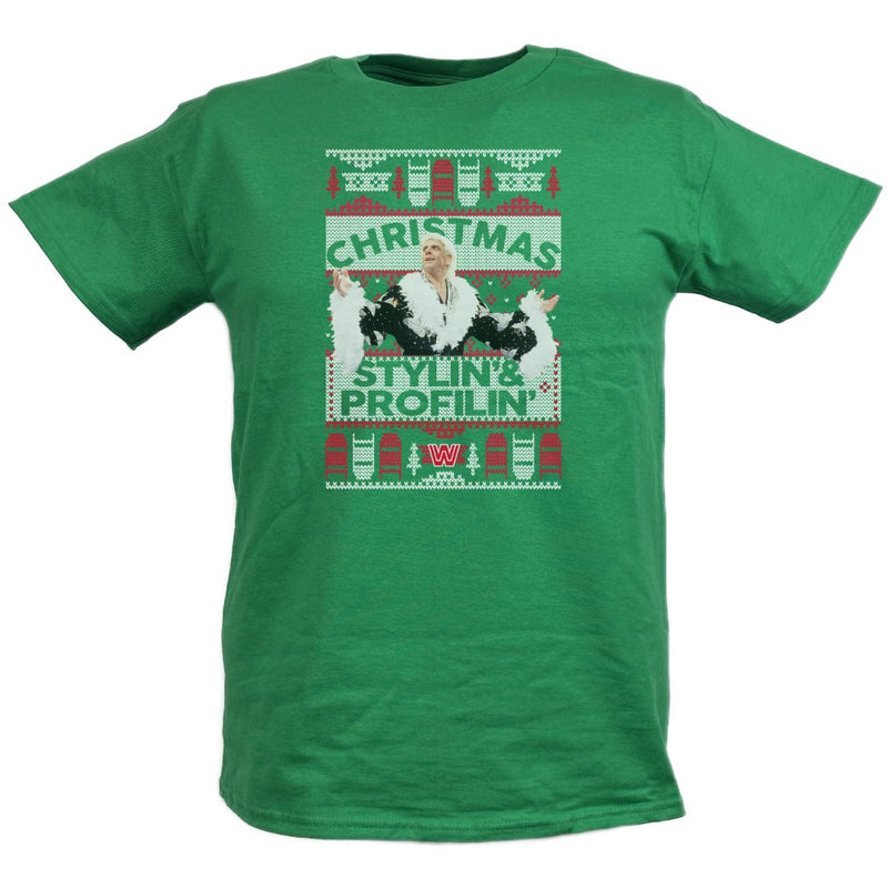 Load image into Gallery viewer, Ric Flair Christmas Stylin and Profilin Flair Kids Youth Green T-shirt by EWS | Extreme Wrestling Shirts
