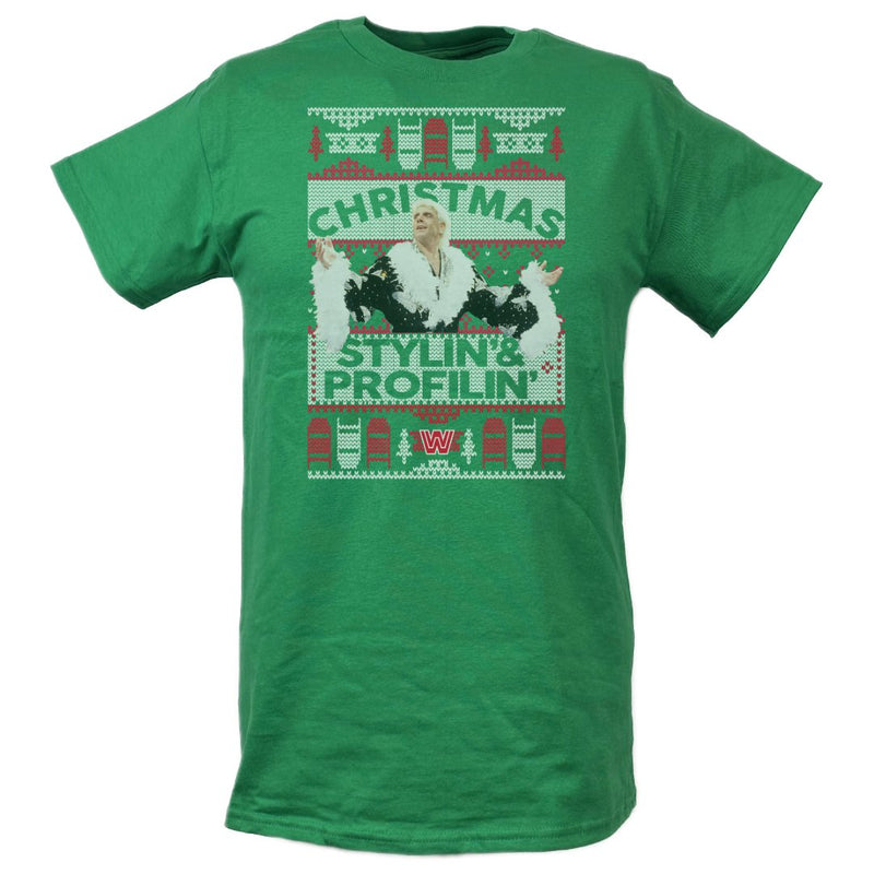 Load image into Gallery viewer, Ric Flair Christmas Stylin and Profilin Flair WWE Mens Green T-shirt Sports Mem, Cards &amp; Fan Shop &gt; Fan Apparel &amp; Souvenirs &gt; Wrestling by WWE | Extreme Wrestling Shirts
