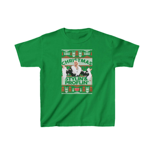 Ric Flair Christmas Stylin and Proflin Flair Kids Youth Green T-shirt by EWS | Extreme Wrestling Shirts