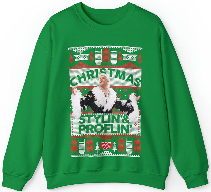 Load image into Gallery viewer, Ric Flair Christmas Stylin and Proflin Flair Ugly Green Christmas Sweater by WWE | Extreme Wrestling Shirts
