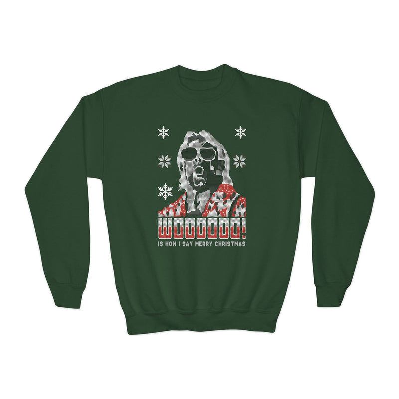 Load image into Gallery viewer, Ric Flair Green Ugly Christmas Kids Youth Sweater Sweatshirt by EWS | Extreme Wrestling Shirts
