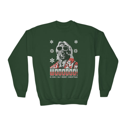 Ric Flair Green Ugly Christmas Kids Youth Sweater Sweatshirt by EWS | Extreme Wrestling Shirts