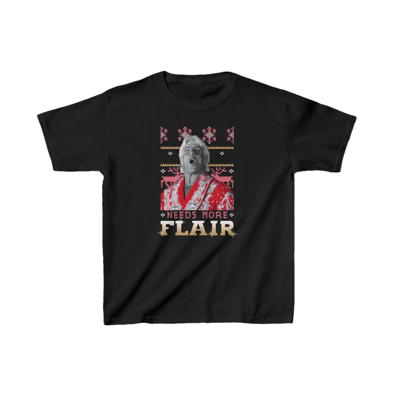 Load image into Gallery viewer, Ric Flair Needs More Christmas Flair Kids Youth Black T-shirt by EWS | Extreme Wrestling Shirts
