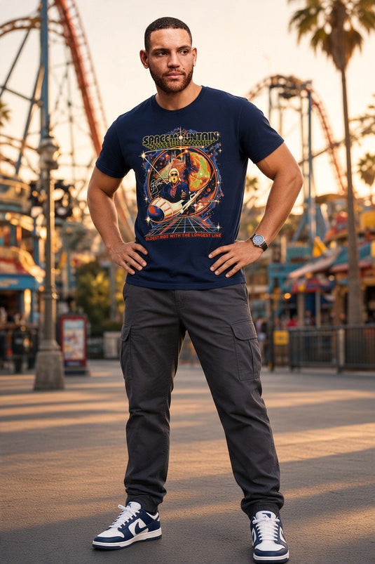 Ric Flair Oldest Ride Longest Line Roller Coaster Navy T-shirt by EWS | Extreme Wrestling Shirts