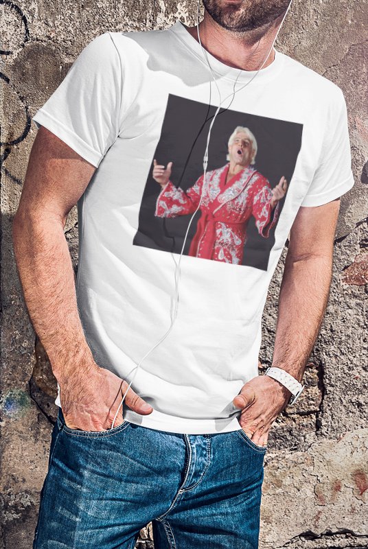 Load image into Gallery viewer, Ric Flair Red Robe Photo WWE Mens White T-shirt Sports Mem, Cards &amp; Fan Shop &gt; Fan Apparel &amp; Souvenirs &gt; Wrestling by EWS | Extreme Wrestling Shirts
