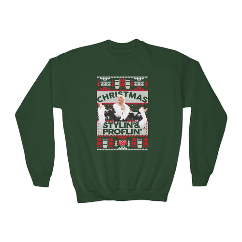 Ric Flair Stylin and Proflin Flair Ugly Green Kids Youth Christmas Sweater by EWS | Extreme Wrestling Shirts