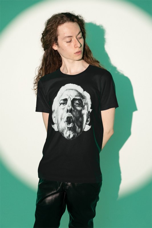 Ric Flair 'Kiss Stealin', Jet Flyin'', Wheelin'', Dealin'' Son Of A Gun' T-Shirt (Men's Large, Charcoal)