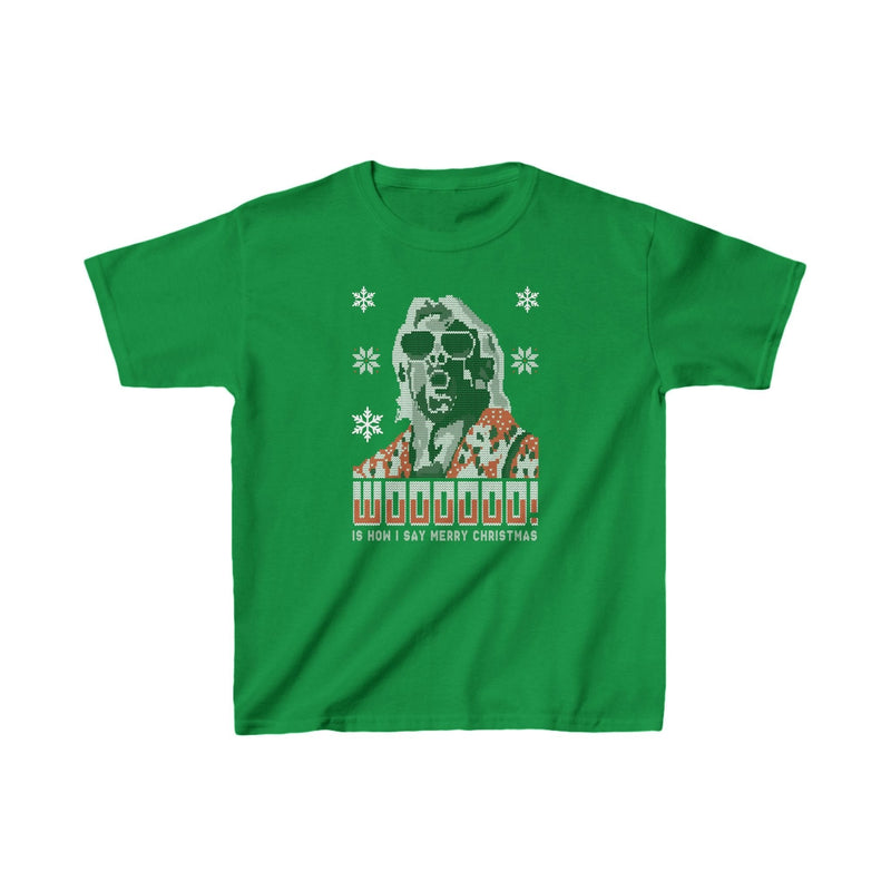 Load image into Gallery viewer, Ric Flair Wooooo Christmas Kids Youth Green T-shirt by EWS | Extreme Wrestling Shirts
