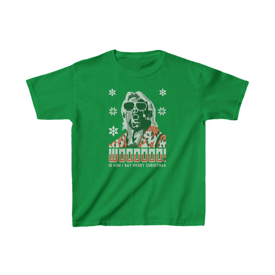 Ric Flair Wooooo Christmas Kids Youth Green T-shirt by EWS | Extreme Wrestling Shirts