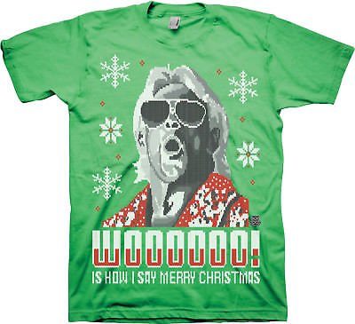 Load image into Gallery viewer, Ric Flair Wooooo Christmas WWE Mens Ugly Green T-shirt Sports Mem, Cards &amp; Fan Shop &gt; Fan Apparel &amp; Souvenirs &gt; Wrestling by Freeze | Extreme Wrestling Shirts
