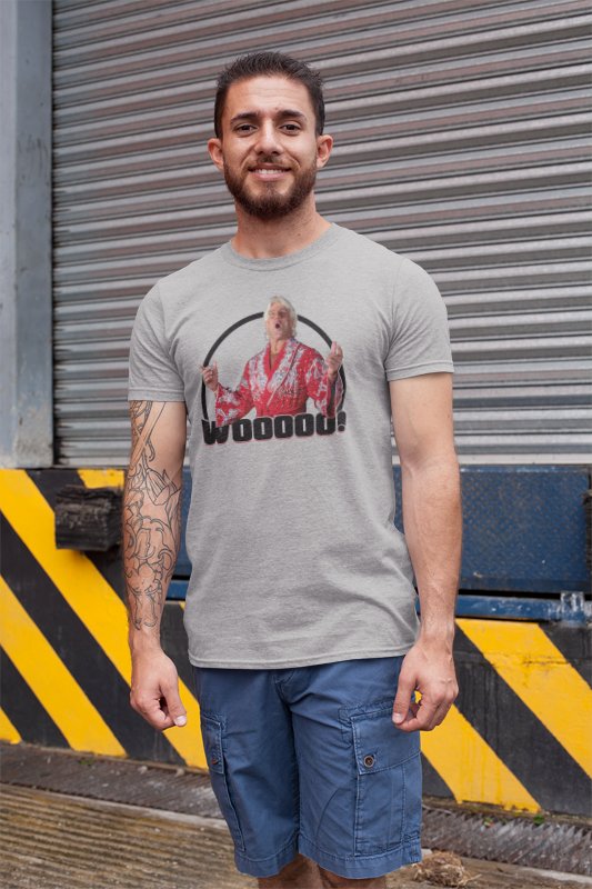 Ric Flair Wooooo Mens Gray T-shirt Sports Mem, Cards & Fan Shop > Fan Apparel & Souvenirs > Wrestling by EWS | Extreme Wrestling Shirts
