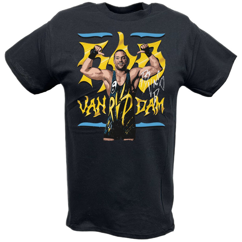 Load image into Gallery viewer, Rob Van Dam RVD Pose Black T-shirt by EWS | Extreme Wrestling Shirts
