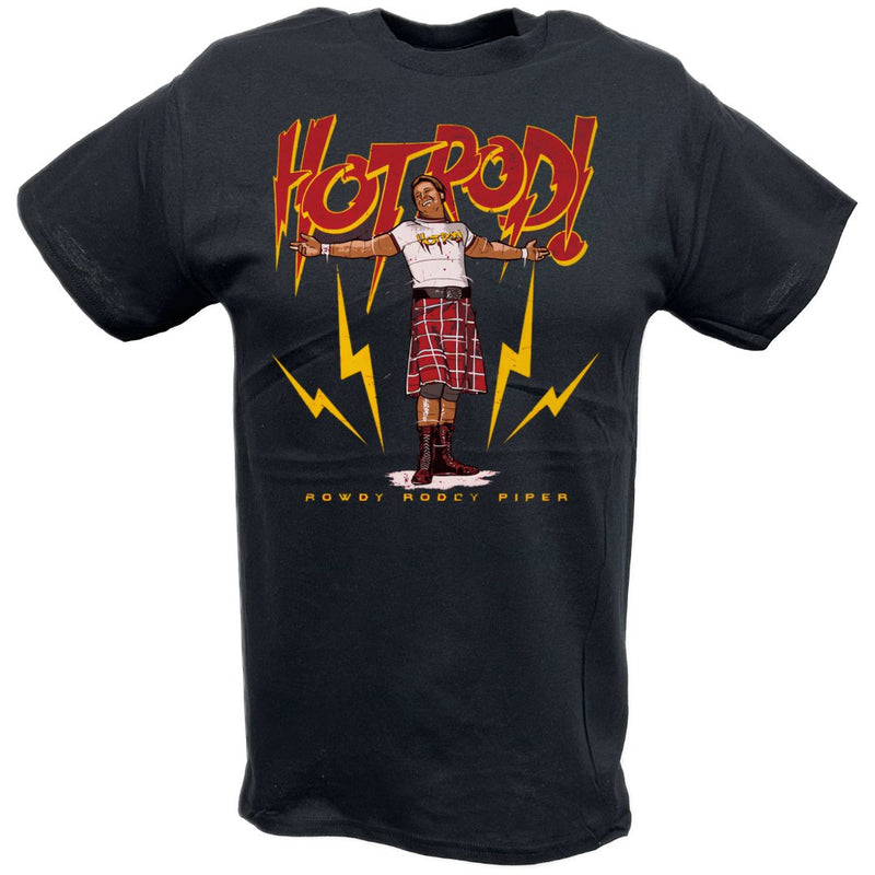 Load image into Gallery viewer, Roddy Piper Hot Rod Pose Black T-shirt by EWS | Extreme Wrestling Shirts
