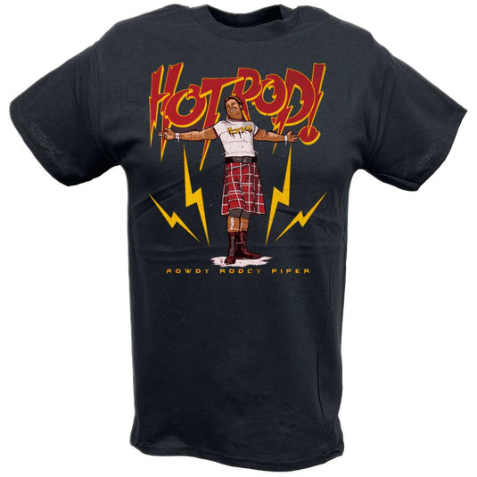 Roddy Piper Hot Rod Pose Black T-shirt by EWS | Extreme Wrestling Shirts