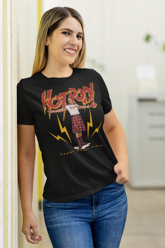 Load image into Gallery viewer, Roddy Piper Hot Rod Pose Black T-shirt by EWS | Extreme Wrestling Shirts
