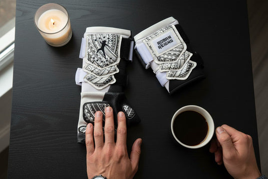 Roman Reigns Authentic Glove Set Premium WWE Authentic Black & White by EWS | Extreme Wrestling Shirts