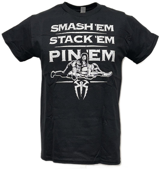 Roman Reigns Smash Stack Pin Mens Black T-shirt by WWE | Extreme Wrestling Shirts