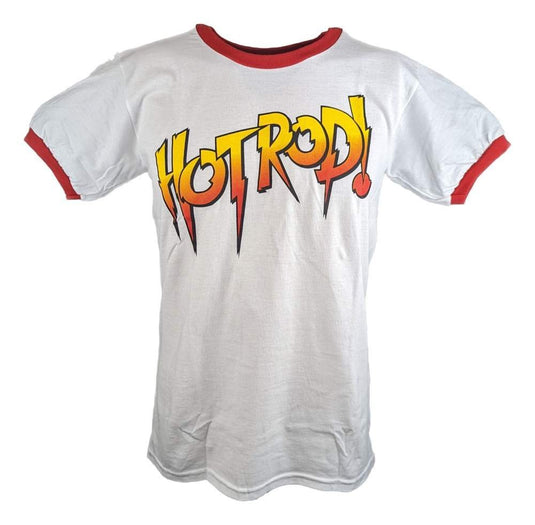 Rowdy Roddy Piper Hot Rod White Mens Ringer T-shirt by EWS | Extreme Wrestling Shirts