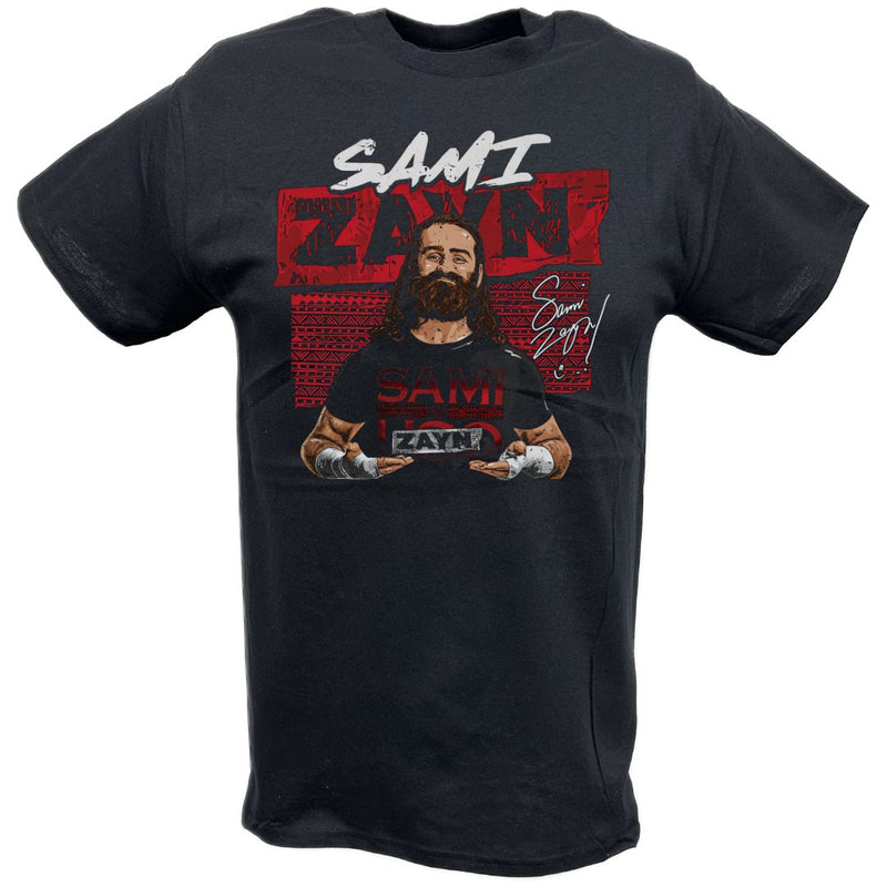 Load image into Gallery viewer, Sami Zayn Signtaure Pose Black T-shirt by EWS | Extreme Wrestling Shirts
