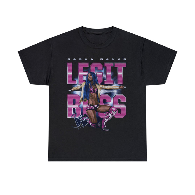 Load image into Gallery viewer, Sasha Banks Legit Boss Purple Power Pose T-shirt by EWS | Extreme Wrestling Shirts
