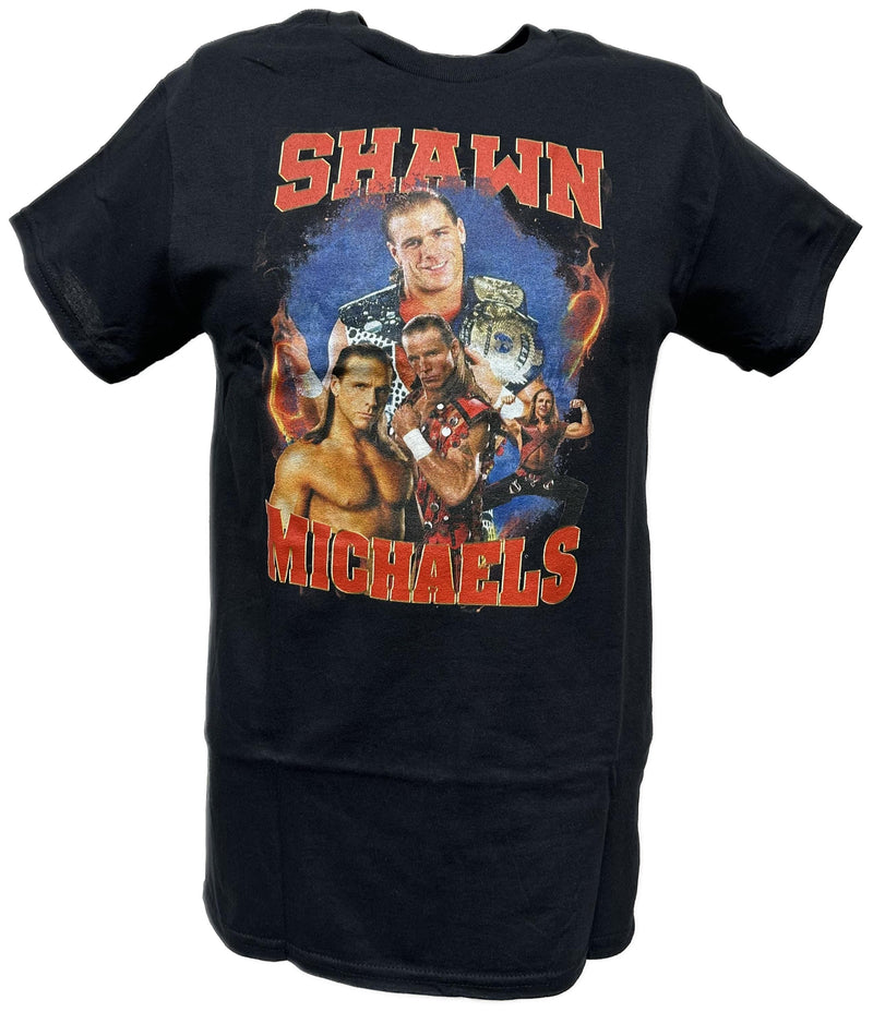 Load image into Gallery viewer, Shawn Michaels Red Name Four Pose Mens Black T-shirt by WWE | Extreme Wrestling Shirts
