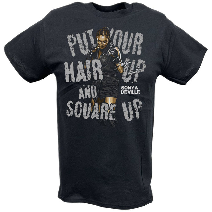 Sonya Deville Hair Up Square Up Black T-shirt by EWS | Extreme Wrestling Shirts