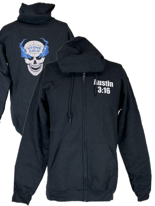 Stone Cold Steve Austin 3:16 Smoking Skull Black Zipper Hoody Sweatshirt by WWE | Extreme Wrestling Shirts