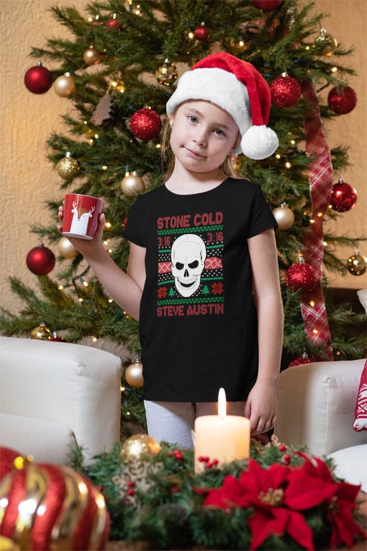 Stone Cold Steve Austin 3:16 Ugly Christmas Kids Youth Black T-shirt by EWS | Extreme Wrestling Shirts