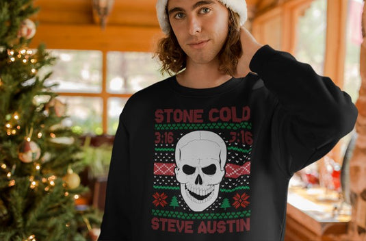 Stone Cold Steve Austin 3:16 WWE Ugly Christmas Mens Sweater Sweatshirt by EWS | Extreme Wrestling Shirts