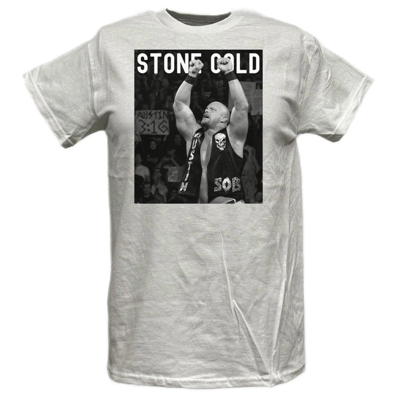 Load image into Gallery viewer, Stone Cold Steve Austin Arms Raised WWE Mens White T-shirt Sports Mem, Cards &amp; Fan Shop &gt; Fan Apparel &amp; Souvenirs &gt; Wrestling by WWE | Extreme Wrestling Shirts
