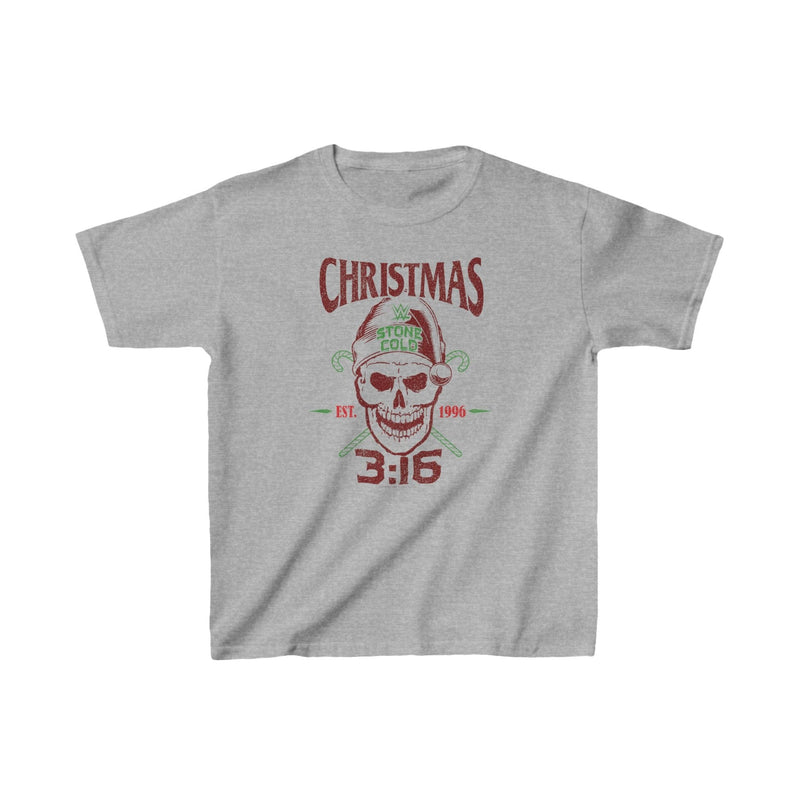 Load image into Gallery viewer, Stone Cold Steve Austin Christmas Skull Kids Youth Grey T-shirt by EWS | Extreme Wrestling Shirts
