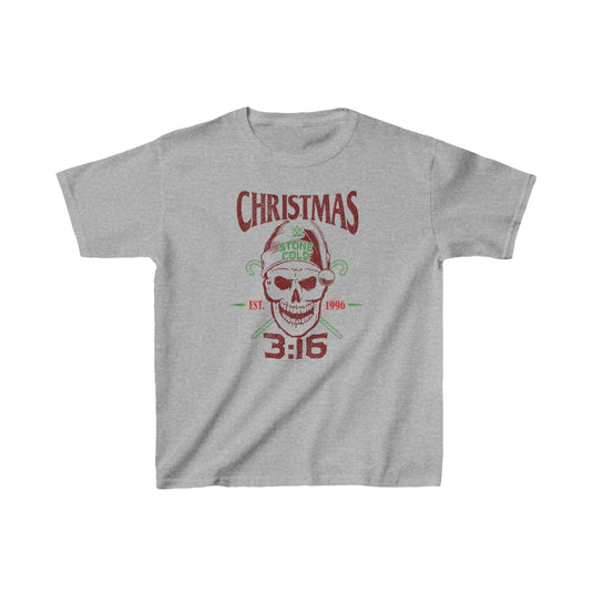 Stone Cold Steve Austin Christmas Skull Kids Youth Grey T-shirt by EWS | Extreme Wrestling Shirts