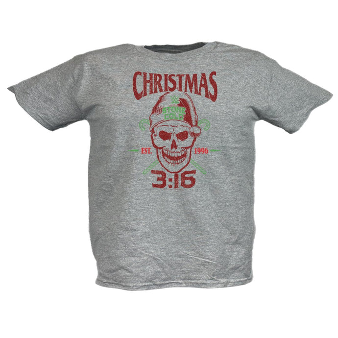 Stone Cold Steve Austin Christmas Skull Kids Youth Grey T-shirt by EWS | Extreme Wrestling Shirts