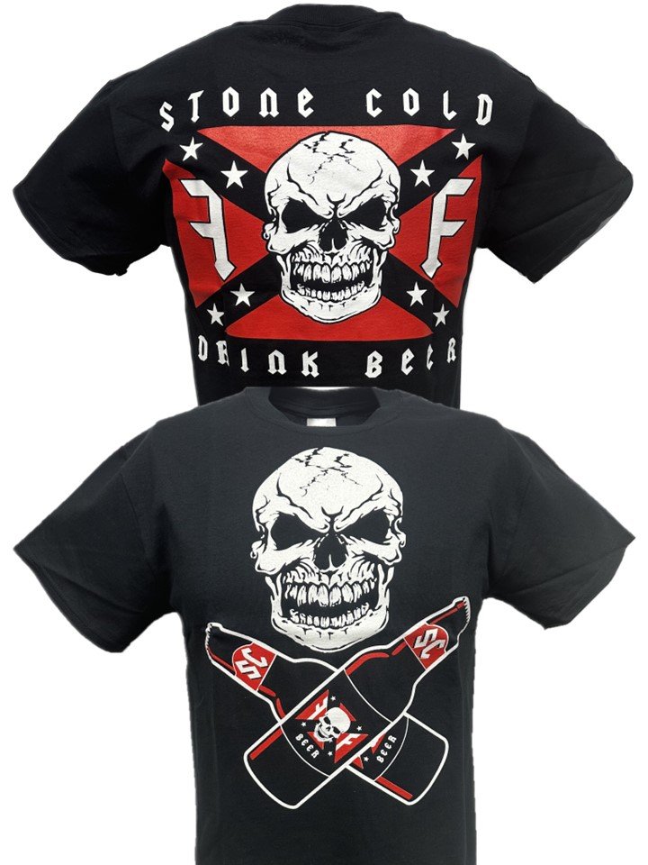 Load image into Gallery viewer, Stone Cold Steve Austin Drink Beer Skull Flag Mens Black T-shirt Sports Mem, Cards &amp; Fan Shop &gt; Fan Apparel &amp; Souvenirs &gt; Wrestling by EWS | Extreme Wrestling Shirts
