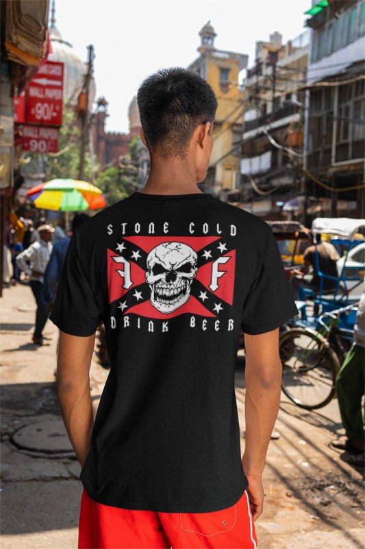 Load image into Gallery viewer, Stone Cold Steve Austin Drink Beer Skull Flag Mens Black T-shirt Sports Mem, Cards &amp; Fan Shop &gt; Fan Apparel &amp; Souvenirs &gt; Wrestling by EWS | Extreme Wrestling Shirts
