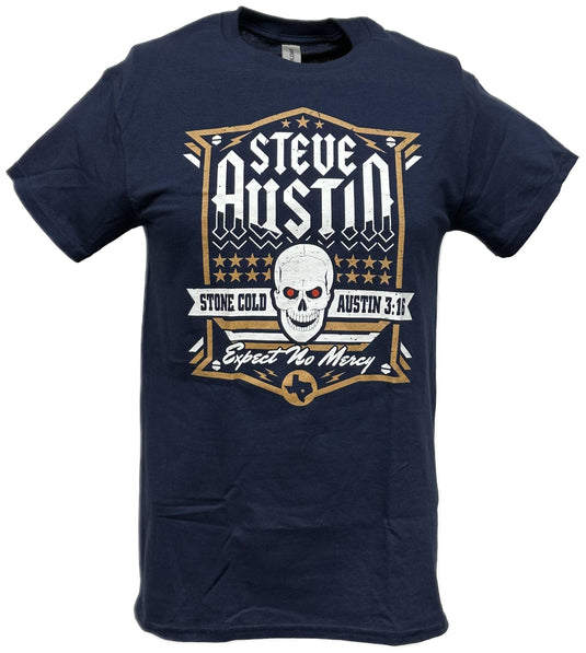 Stone Cold Steve Austin Expect No Mercy Navy Blue T-shirt by WWE | Extreme Wrestling Shirts