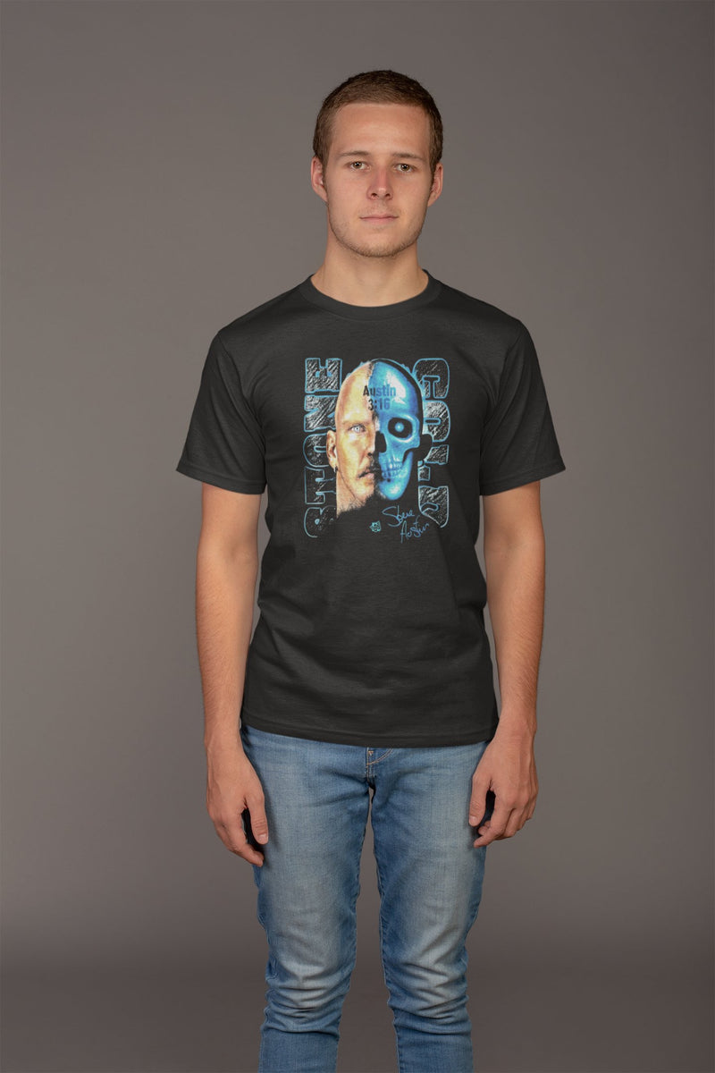 Load image into Gallery viewer, Stone Cold Steve Austin Half Skull Cyborg T-shirt by EWS | Extreme Wrestling Shirts
