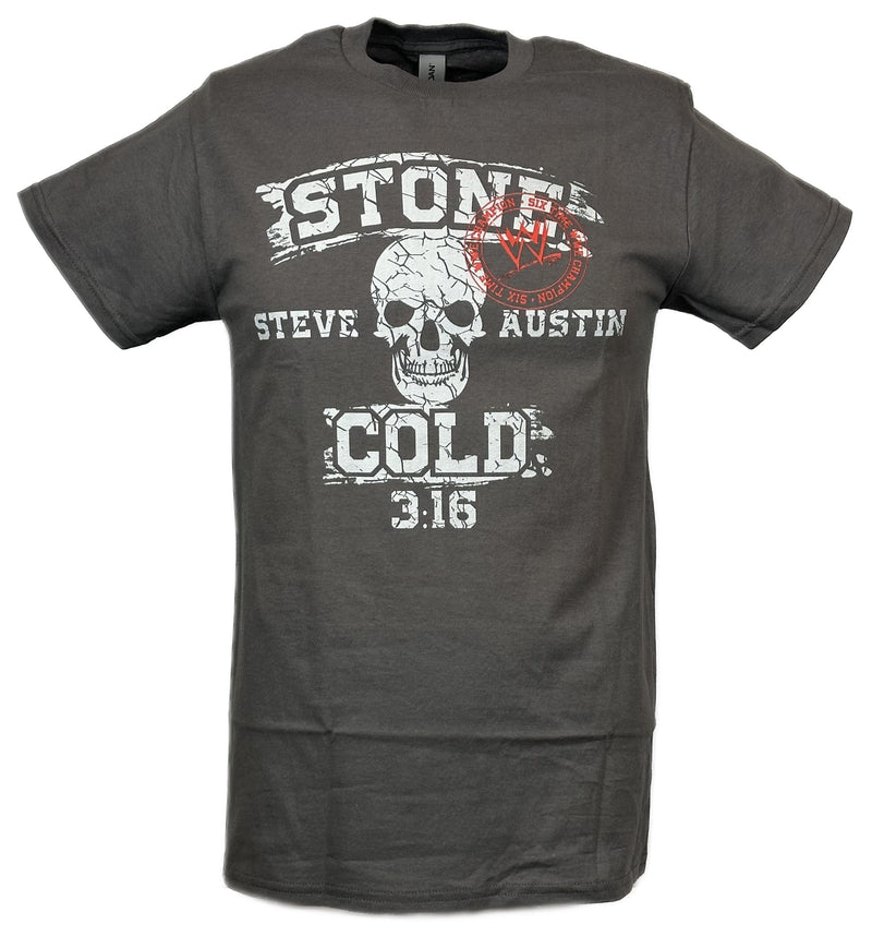 Load image into Gallery viewer, Stone Cold Steve Austin Six Time WWE Champion Mens Gray T-shirt Sports Mem, Cards &amp; Fan Shop &gt; Fan Apparel &amp; Souvenirs &gt; Wrestling by Freeze | Extreme Wrestling Shirts
