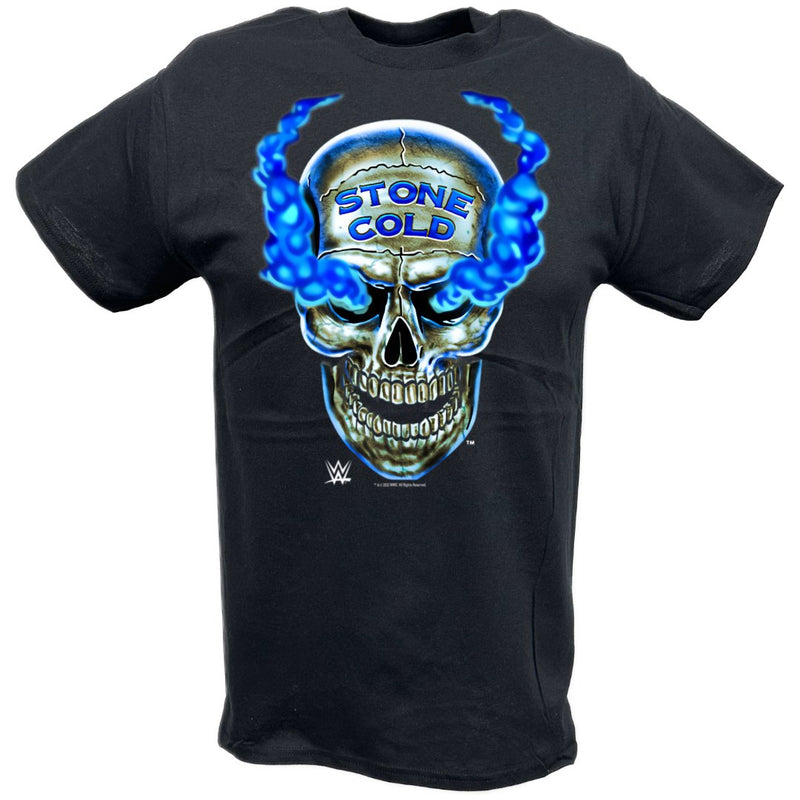 Load image into Gallery viewer, Stone Cold Steve Austin Smoking Blue Skull Black T-shirt by EWS | Extreme Wrestling Shirts
