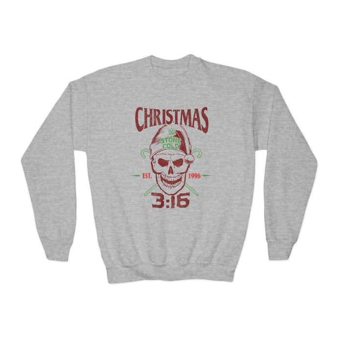 Stone Cold Steve Austin Ugly Christmas Skull Kids Youth Sweater Sweatshirt by EWS | Extreme Wrestling Shirts