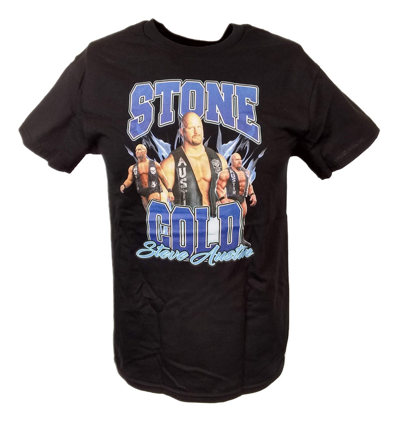 Load image into Gallery viewer, Stone Cold Steve Austin Walkout Blue Flames Mens Black T-shirt by EWS | Extreme Wrestling Shirts
