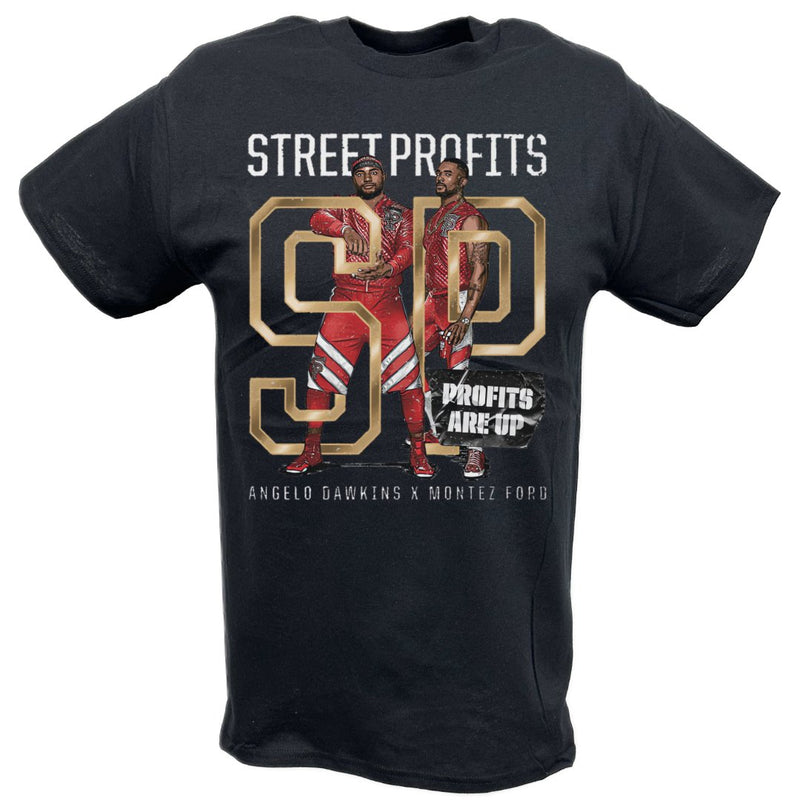 Load image into Gallery viewer, Street Profits Are Up Angelo Dawkins Montez Ford Black T-shirt by EWS | Extreme Wrestling Shirts
